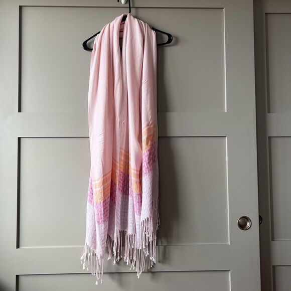 Pastel Pink Scarf Womens Large Lightweight Shawl Fringe Color Block Wrap 80in - Picture 1 of 8